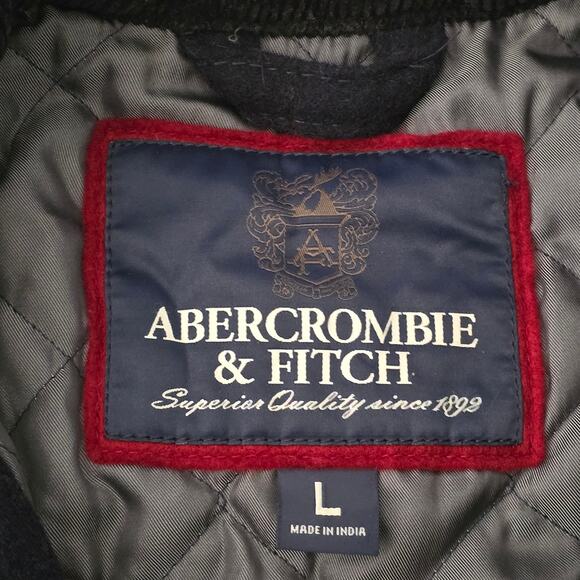 Abercrombie & Fitch Men’s Wool Coat Jacket L Navy Blue Quilted Classic Preppy - Picture 6 of 9